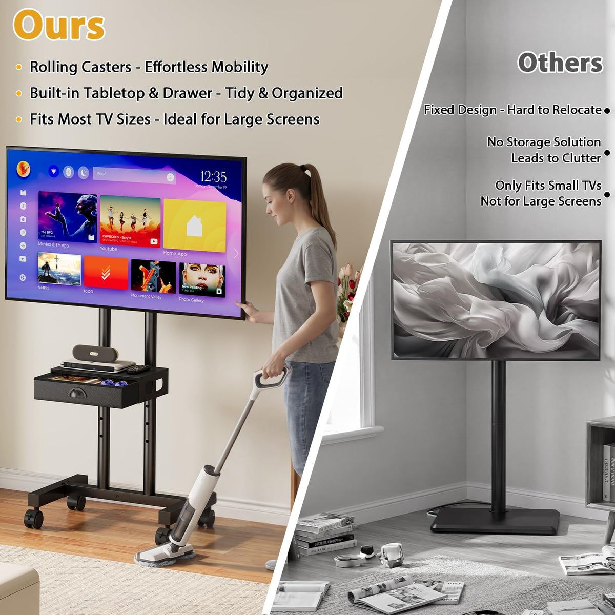Rolling TV Stand with Drawer for 32-75 Inch TVs U324816