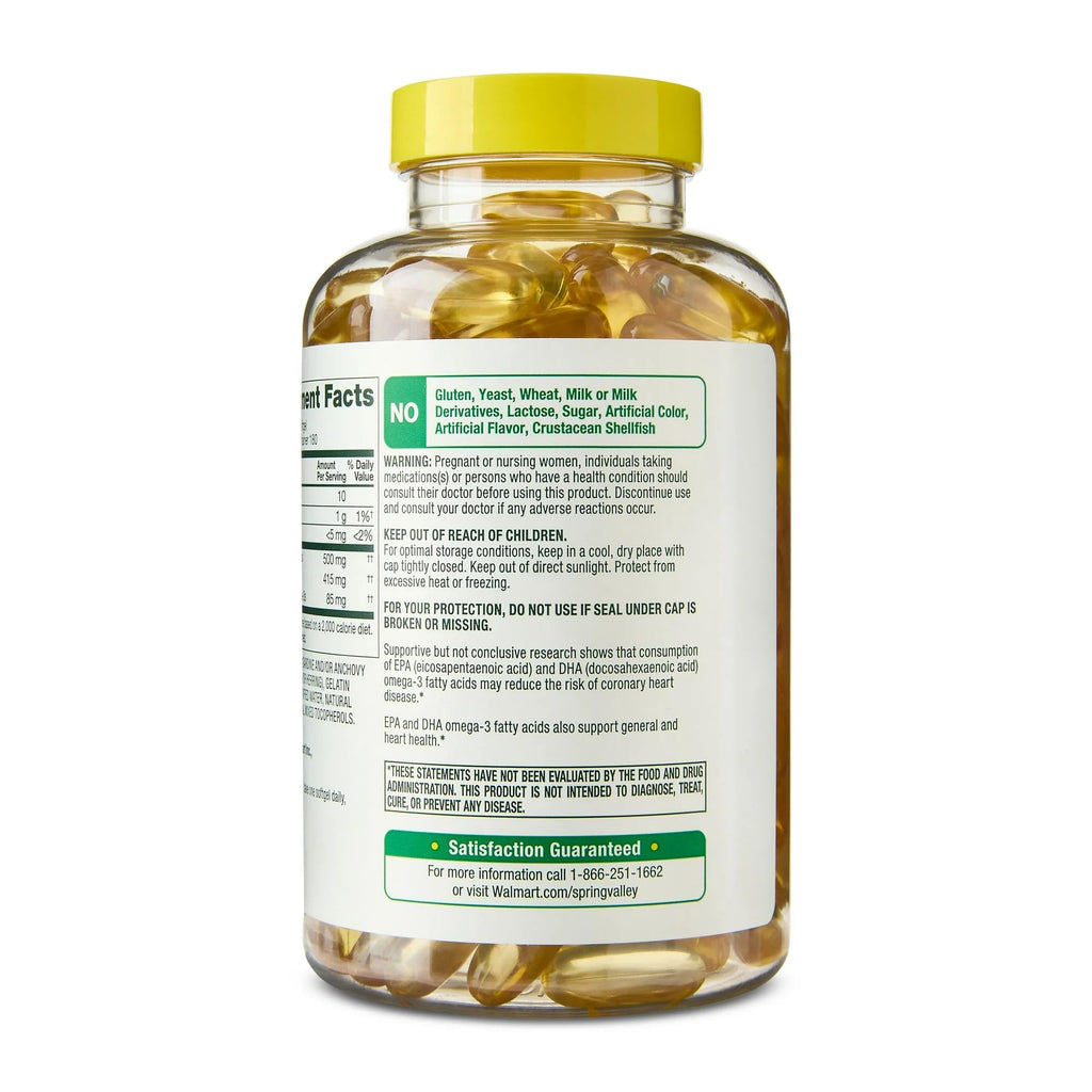 Omega-3 500 mg Fish Oil Softgels 180 Count Lemon Flavor P891