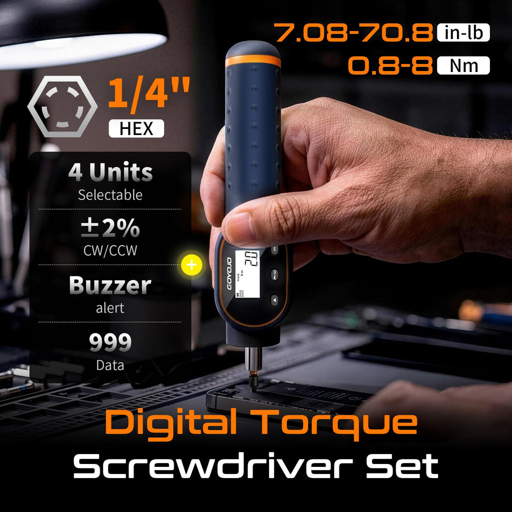 Digital Torque Screwdriver 1/4" Adjustable Set with Buzzer & Magnetic Bits H6037