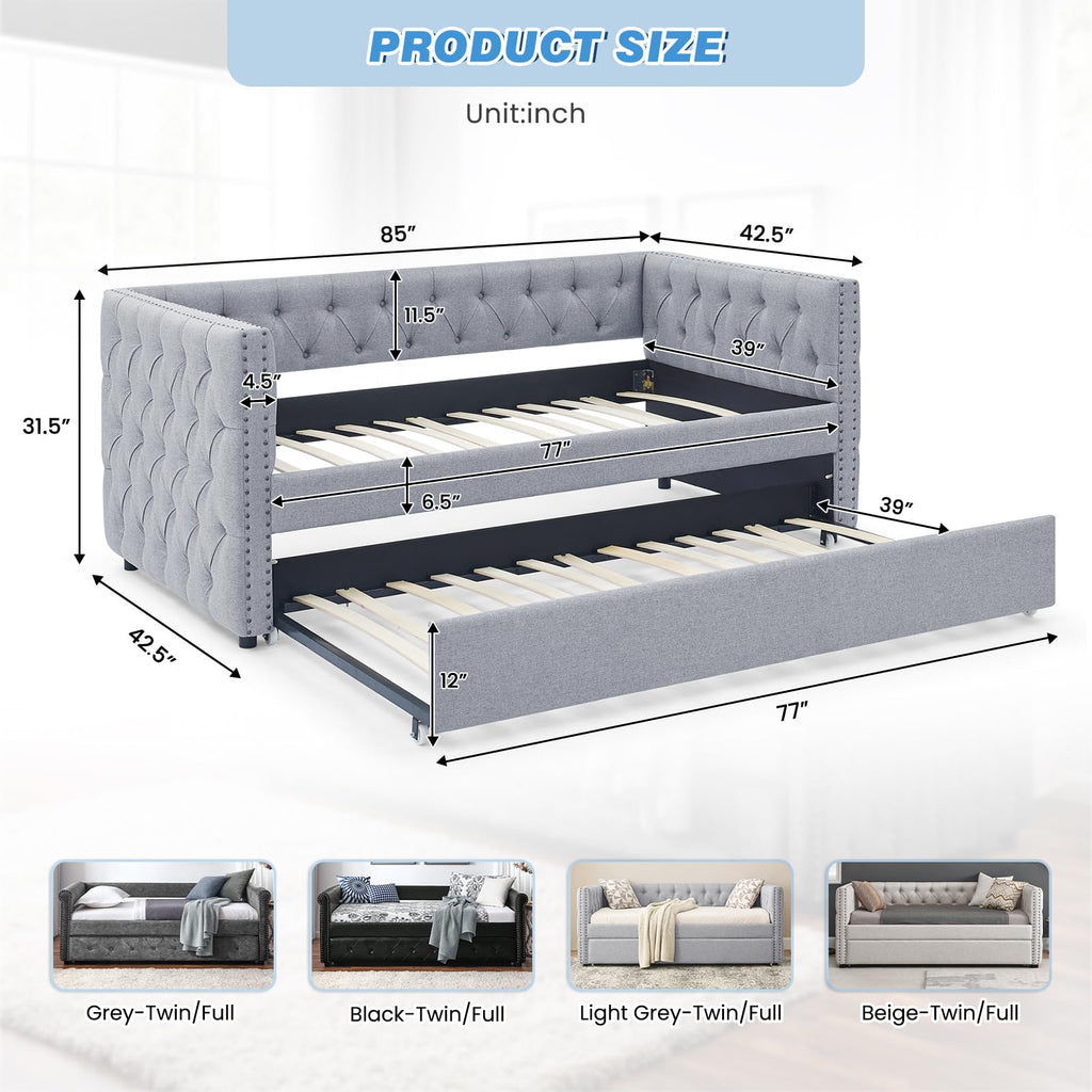 Linen Upholstered Twin Size Daybed with Trundle F850661