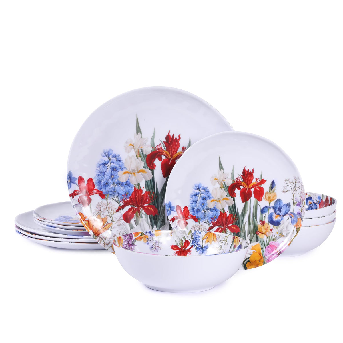 Melamine Dinnerware Set for 4, 12 Piece Plates and Bowls U824
