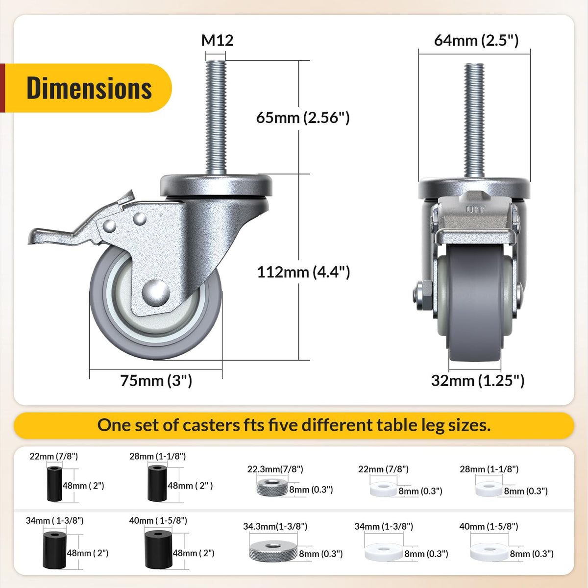 3 Inch Expanding Stem Locking Swivel Casters Set of 4 A41347