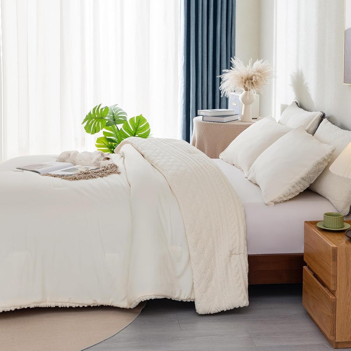 White King Size Sherpa Fleece Down Alternative Comforter Set Z346