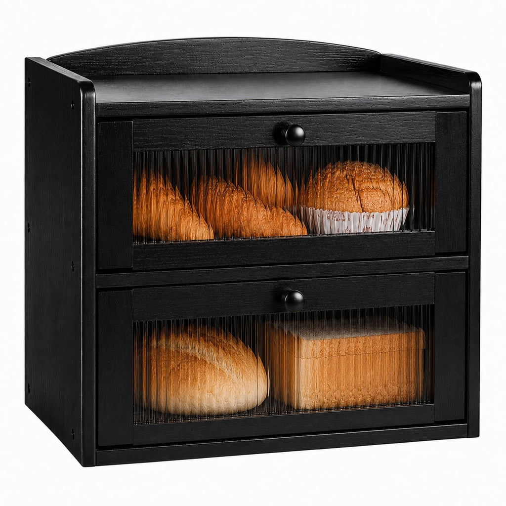 Wooden 2-Tier Bread Box with Window P32187