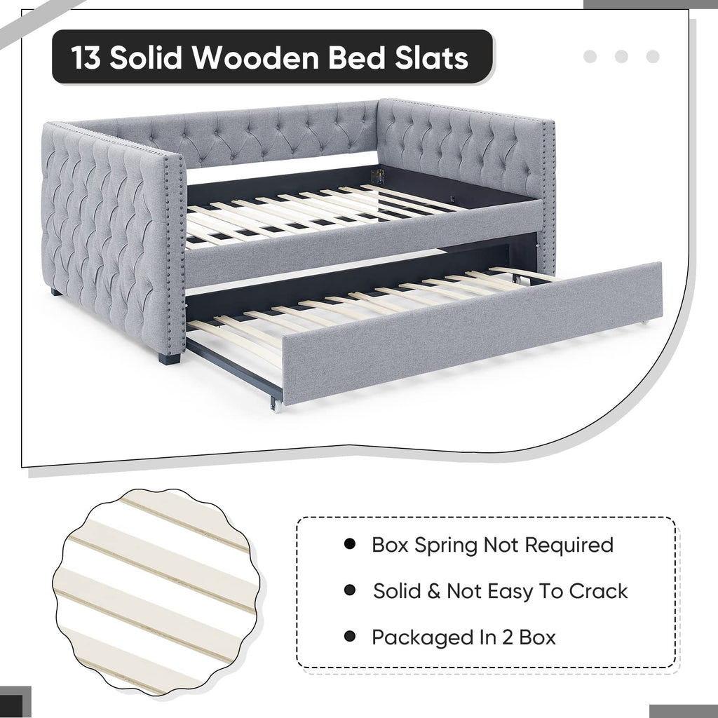 Linen Upholstered Twin Size Daybed with Trundle F850661