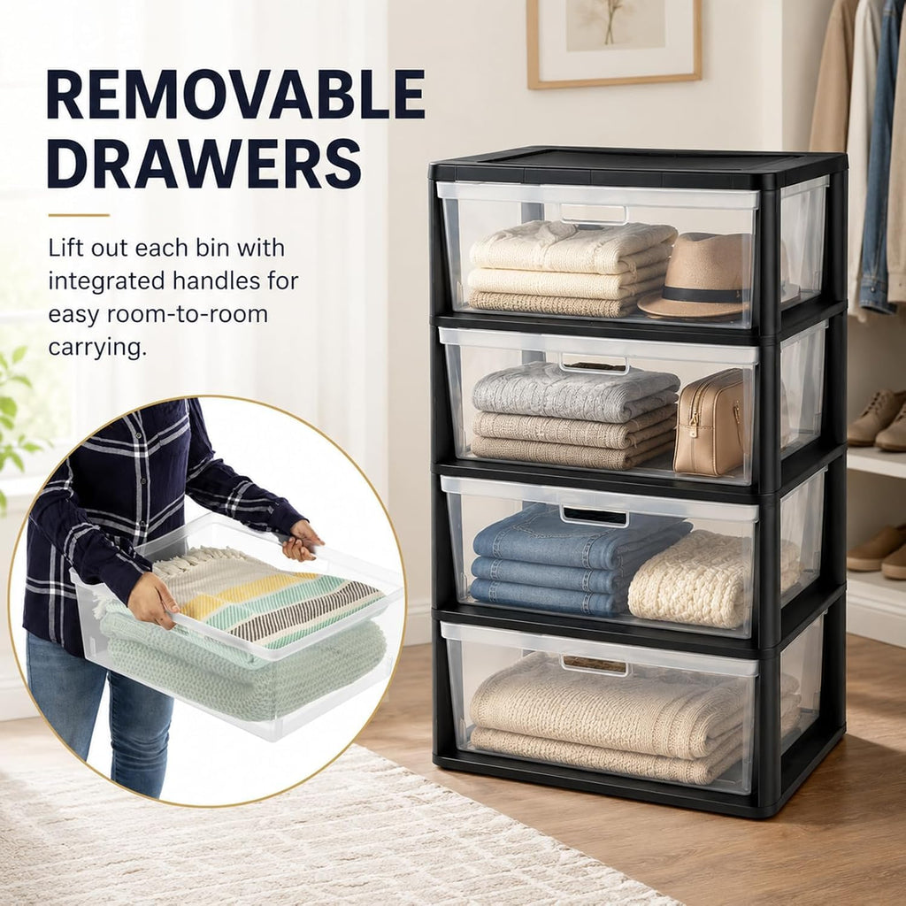 Wide 4 Drawer Plastic Storage Tower Organizer J49882