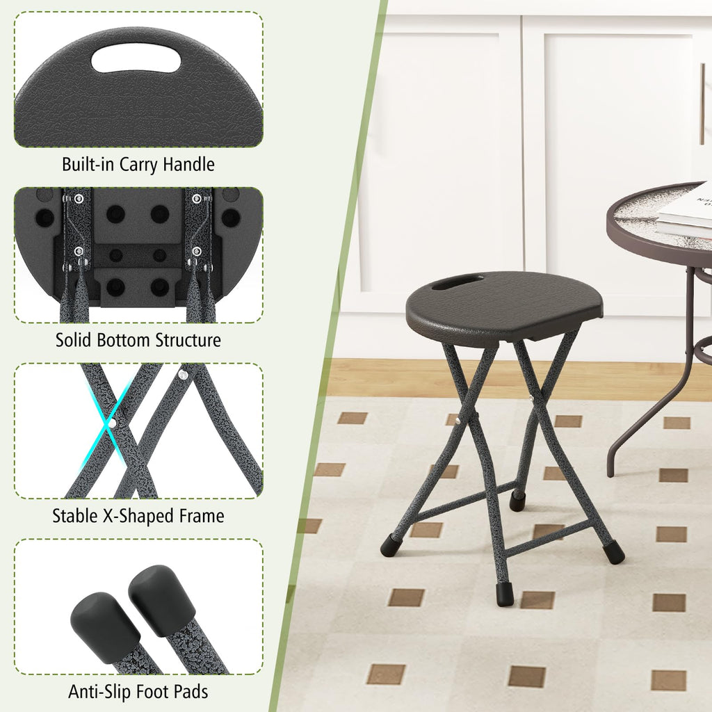 Folding Stool, 18in Portable Collapsible Bar Stool with Handle & Steel Frame A677