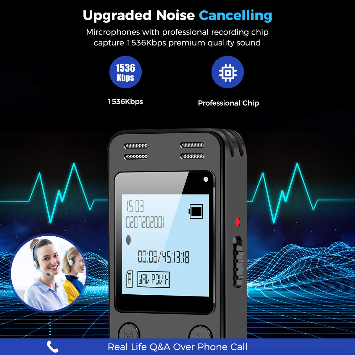 128GB Digital Voice Recorder with Playback D1527