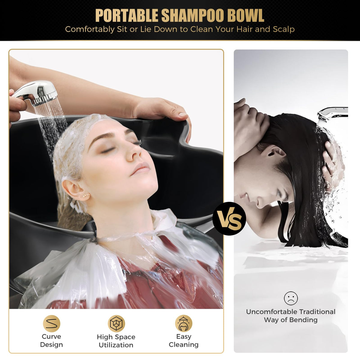 Portable Height Adjustable Shampoo Bowl with Drain Hoses J8536