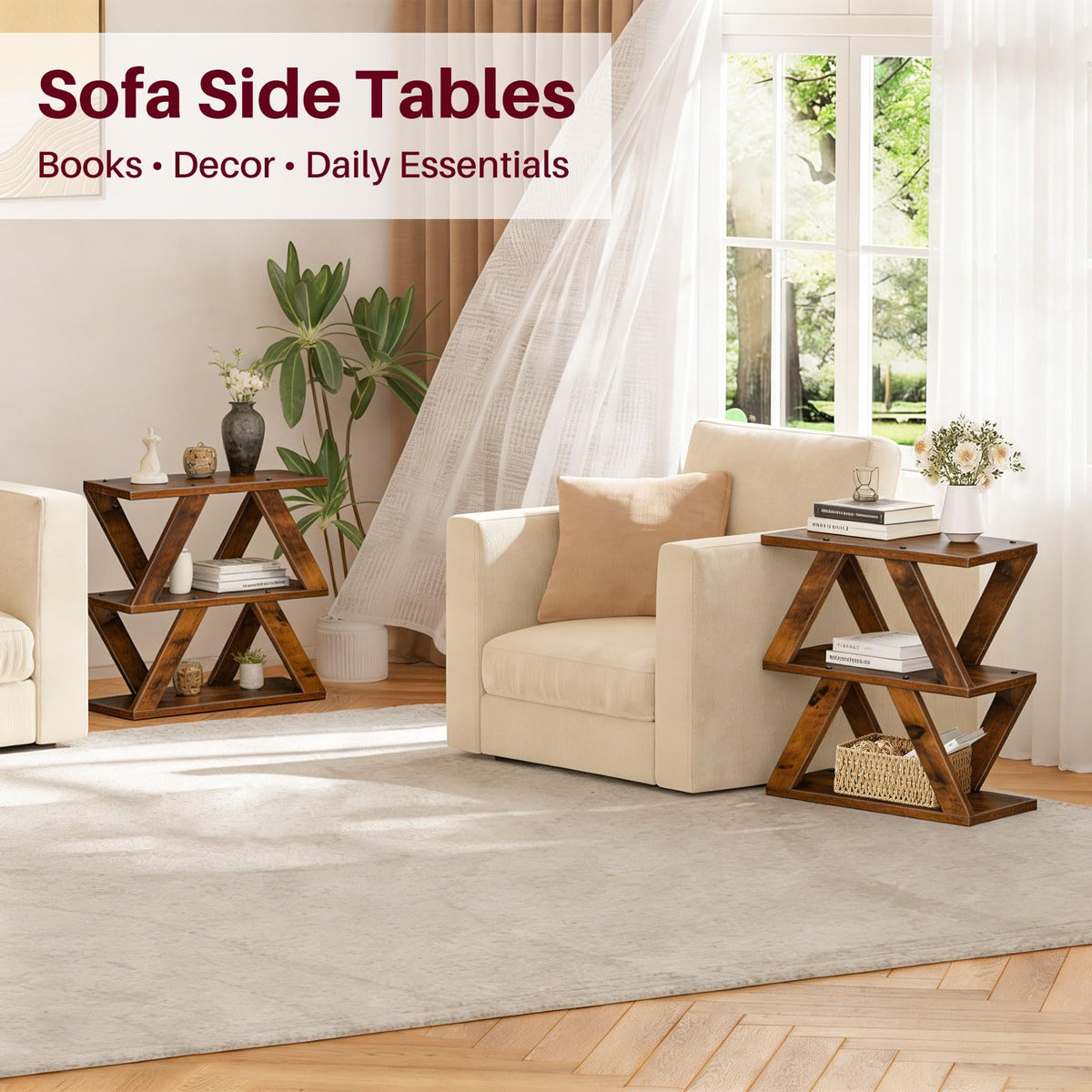 3 Tier Side Table with Storage Shelves Y391