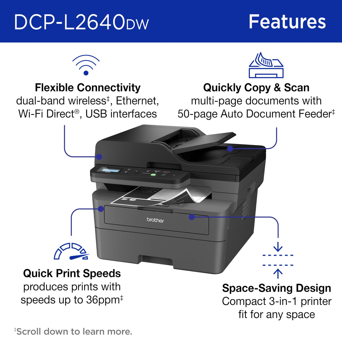 Wireless Compact Monochrome Multi-Function Printer O874