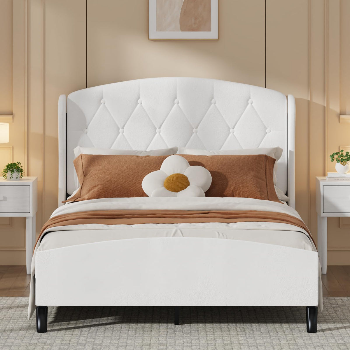 Full Size Bed Frame with Tufted Wingback Headboard & Footboard X420979
