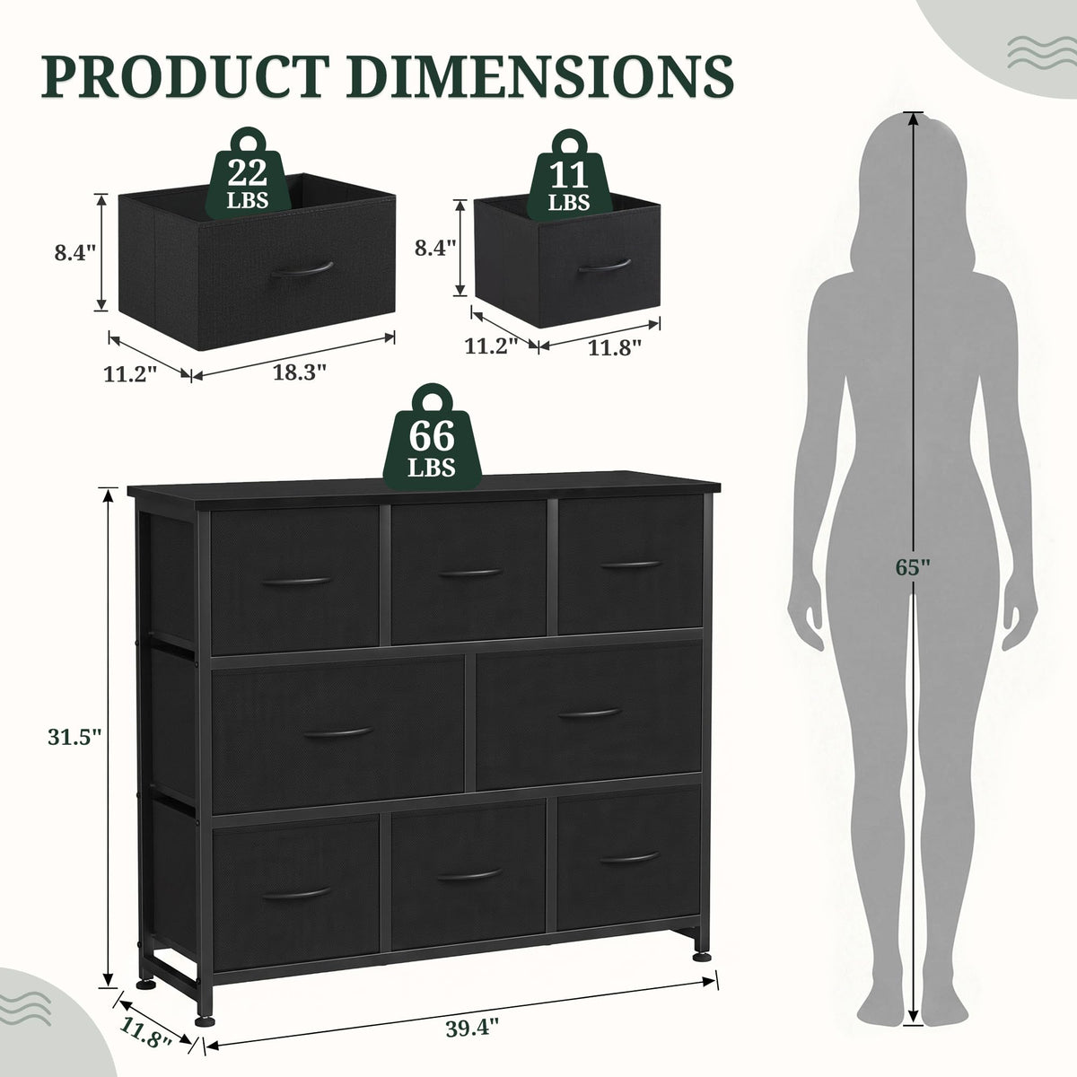8 Drawer Fabric Dresser with Wood Top G26980