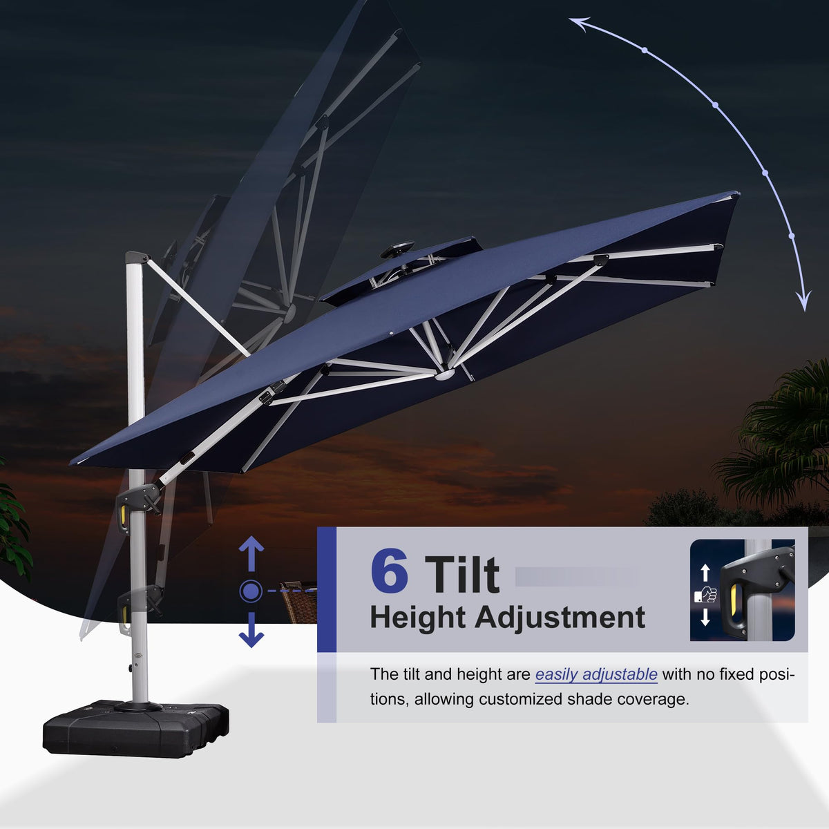 12'X12' Double Top Solar LED Light Patio Umbrella R1487