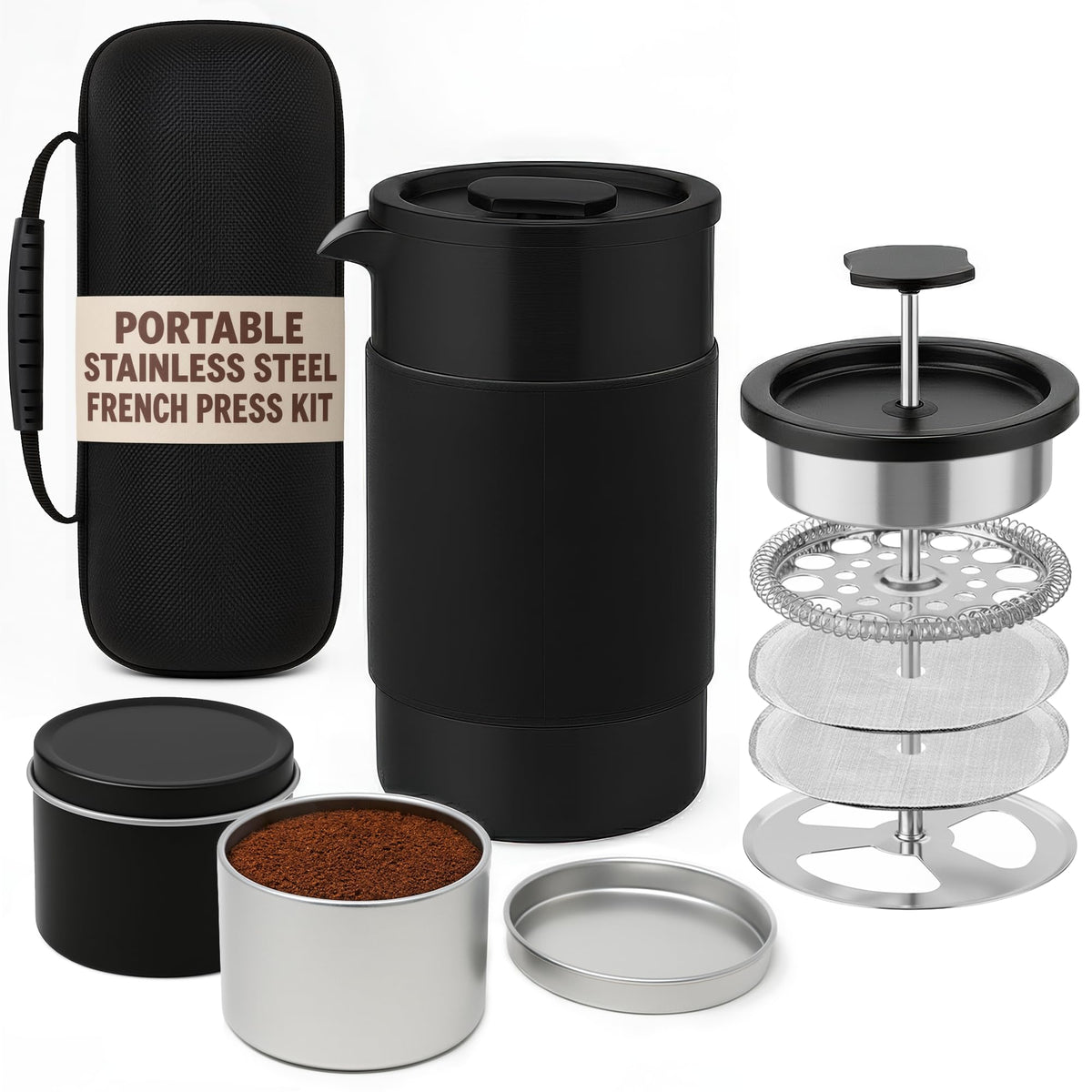 12 oz Double Wall Insulated Travel French Press Coffee Maker Set R738517