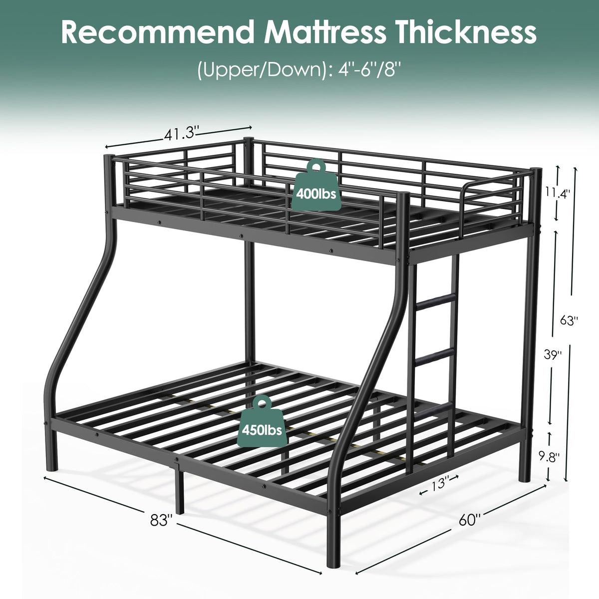 Twin XL Over Full Bunk Bed with Mattresses, Black E27006