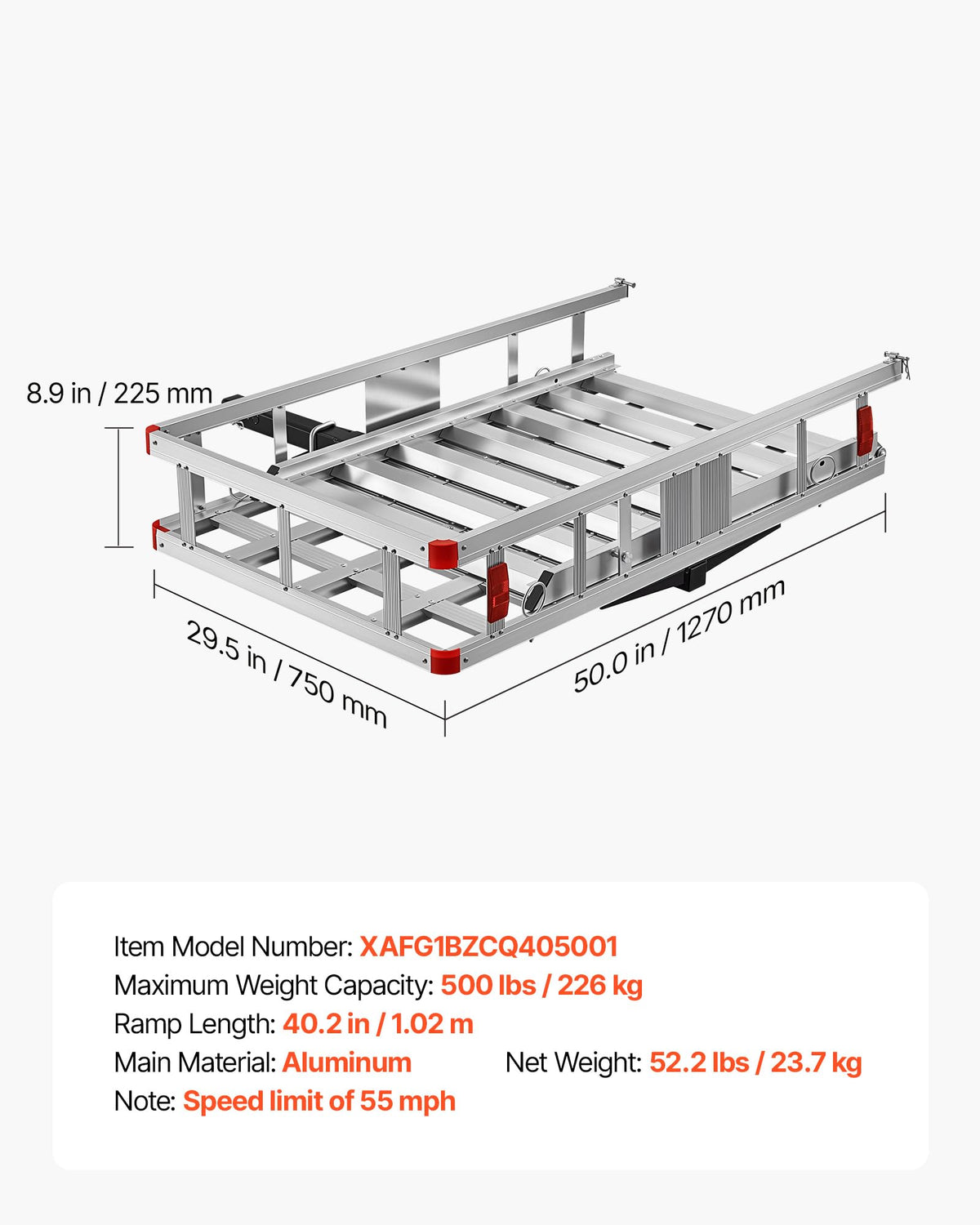 500LBS Aluminum Hitch Wheelchair Carrier with Folding Ramp K1113