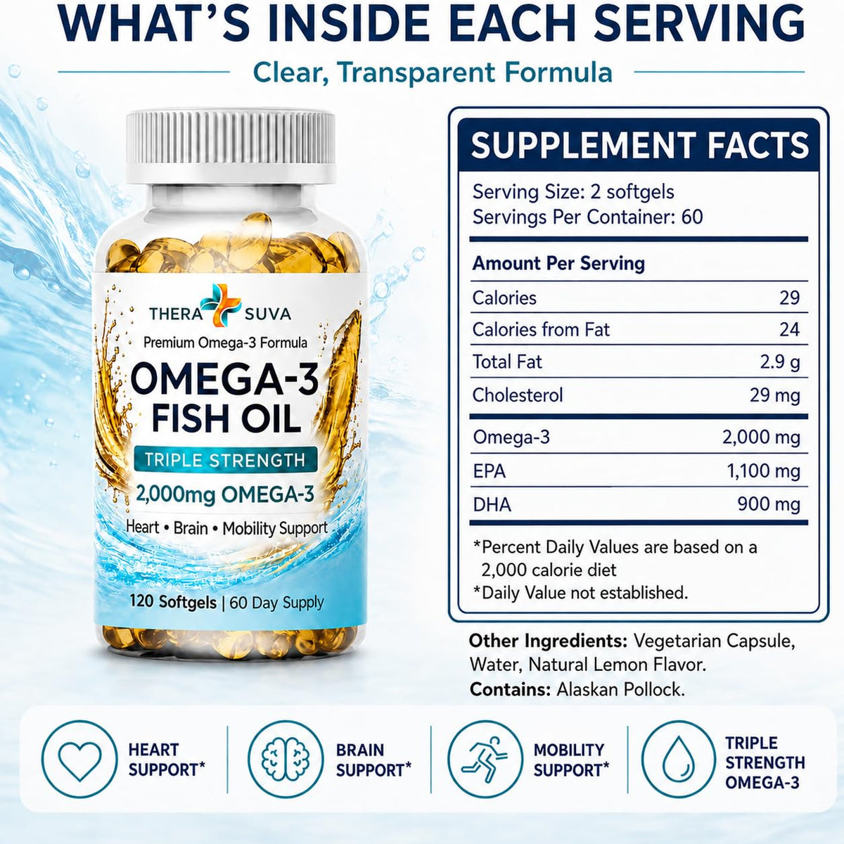 Wild Alaskan Fish Oil 2000mg Omega-3 120 Veggie Softgels P818