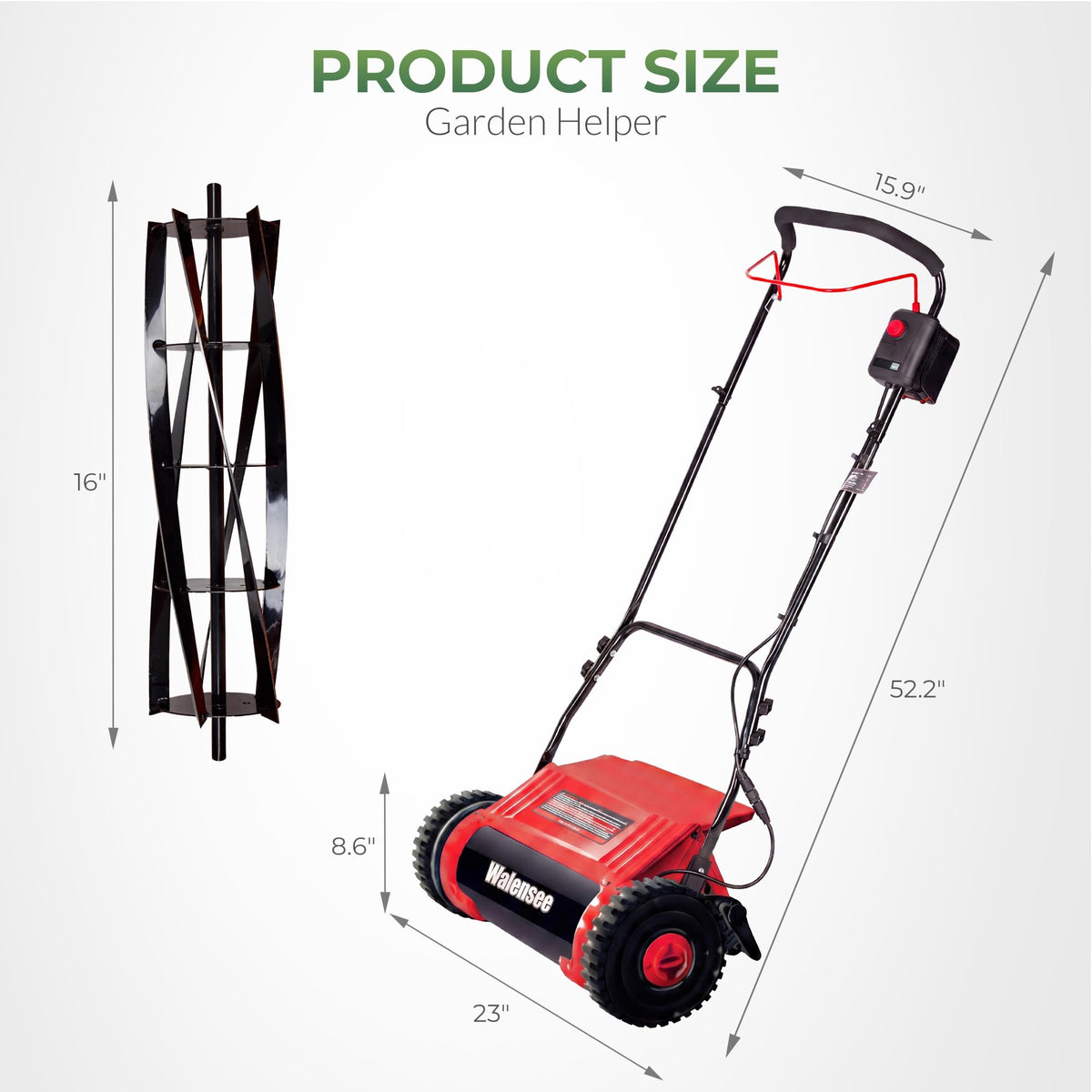16-Inch Cordless Electric Reel Lawn Mower with 2 Batteries U9155