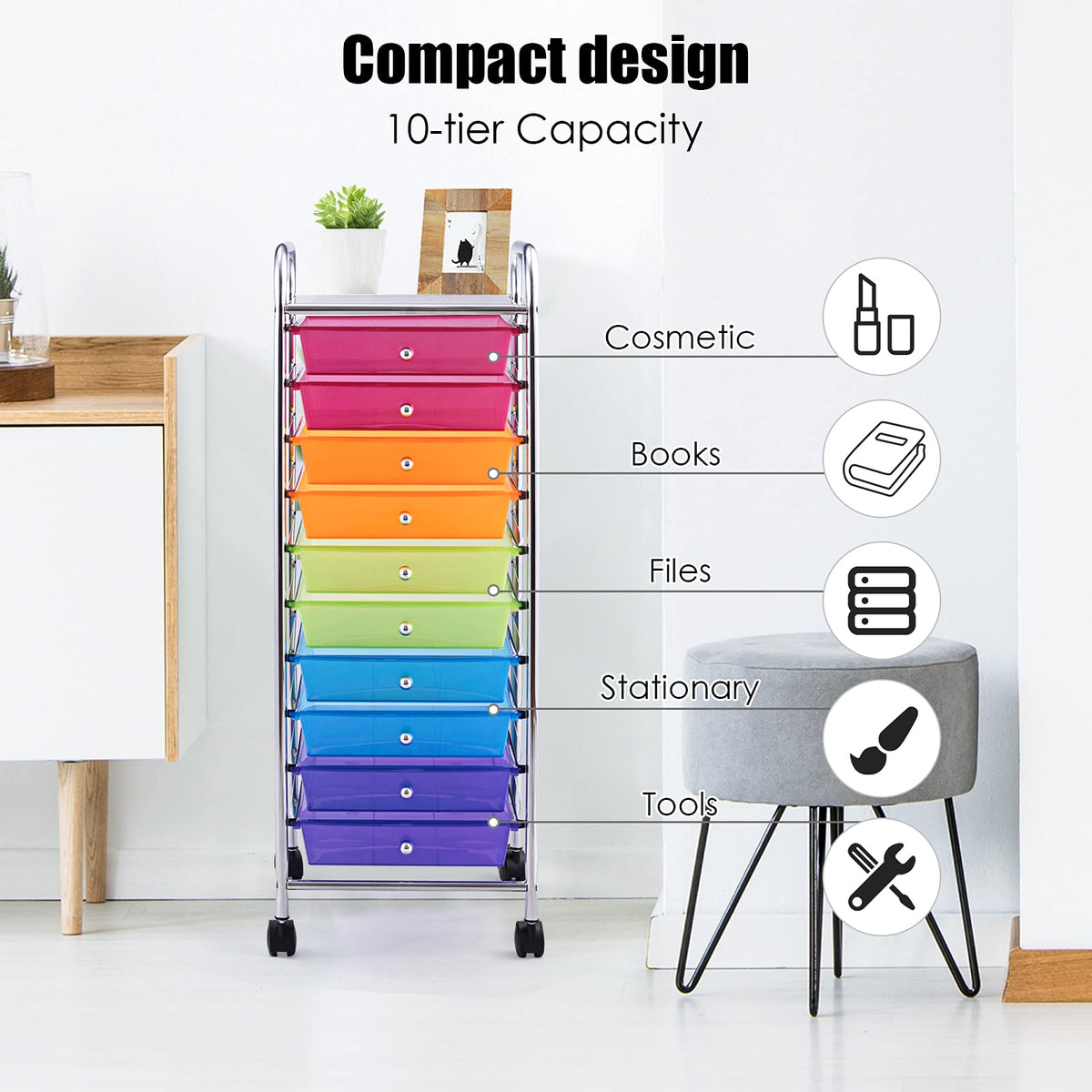 10 Drawer Rolling Storage Cart with Lockable Wheels M3247