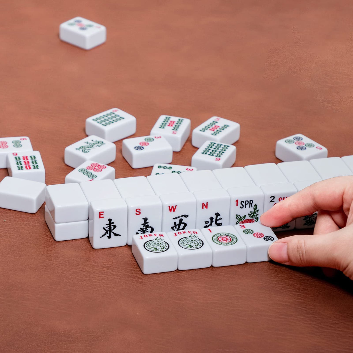 American Mahjong Set 166 White Tiles with Red Bag and Racks E45748