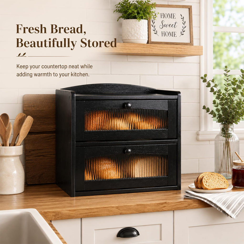 Wooden 2-Tier Bread Box with Window P32187