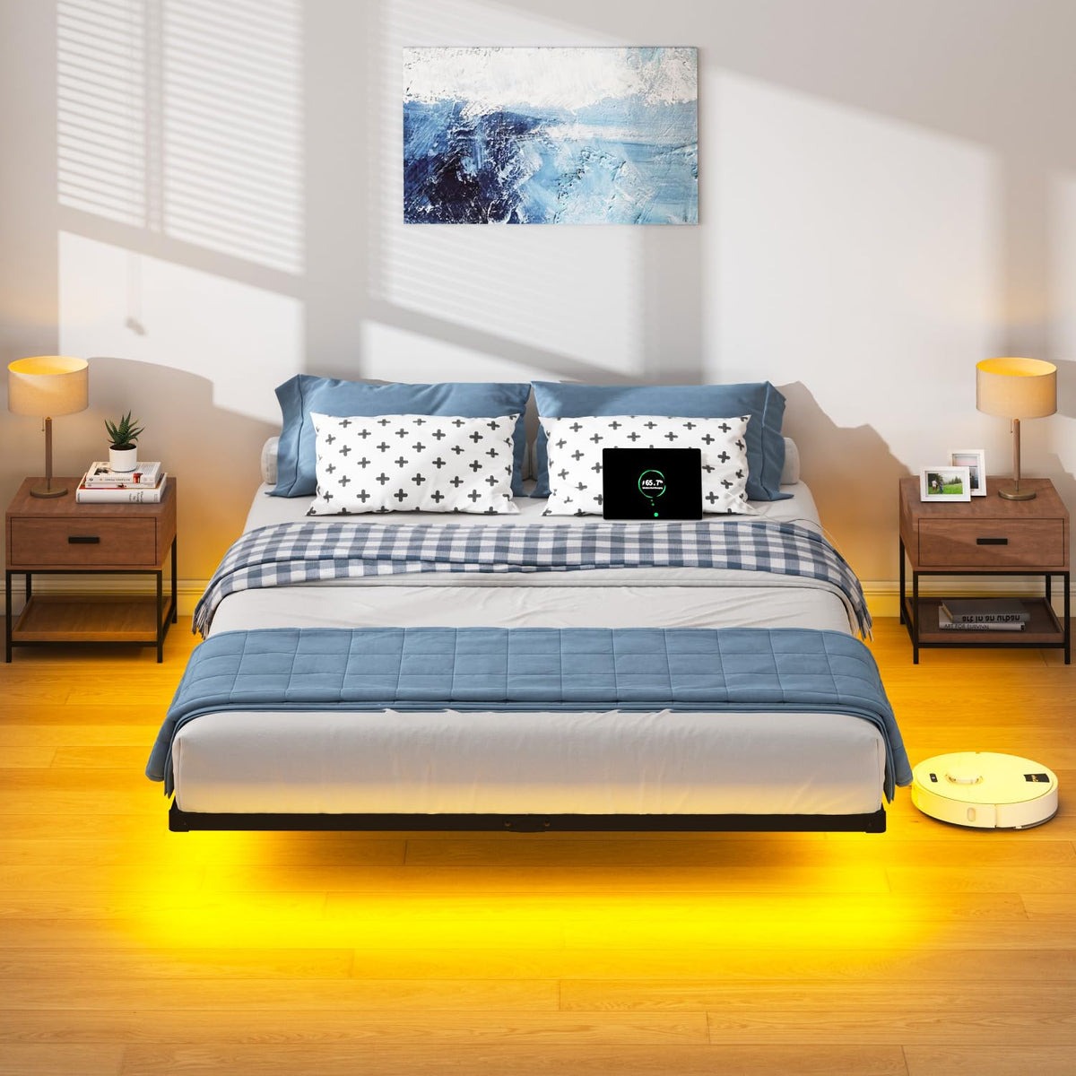 8 inch Floating Bed Frame Full with Charging Station X536561