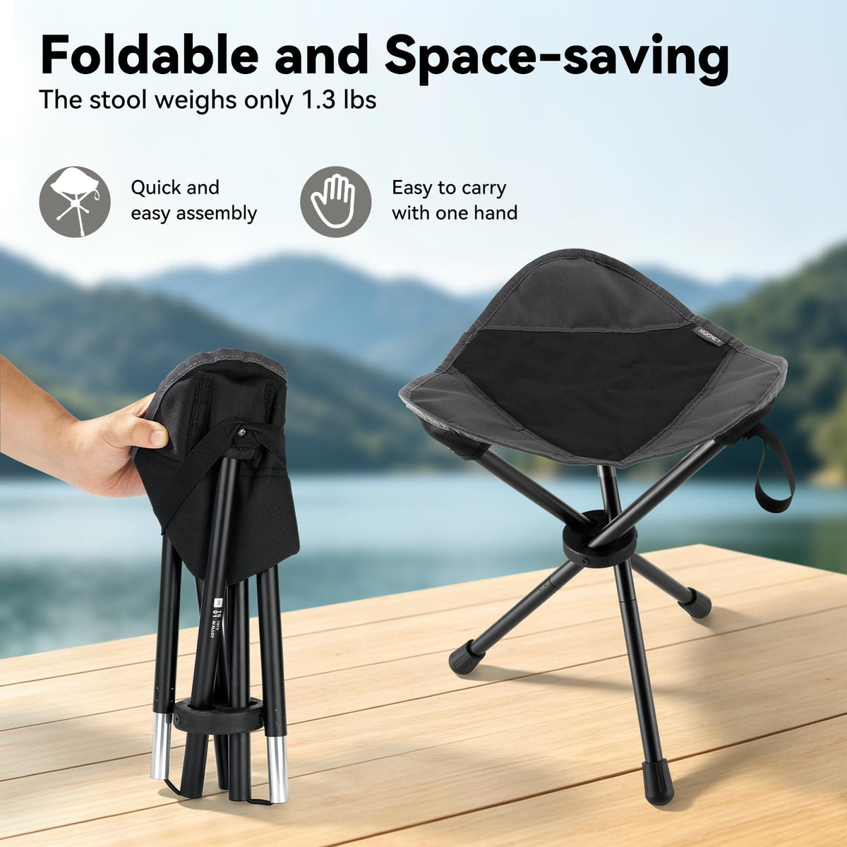 18"×14.5" Aluminum Alloy Folding Camping Stool, Black L4250