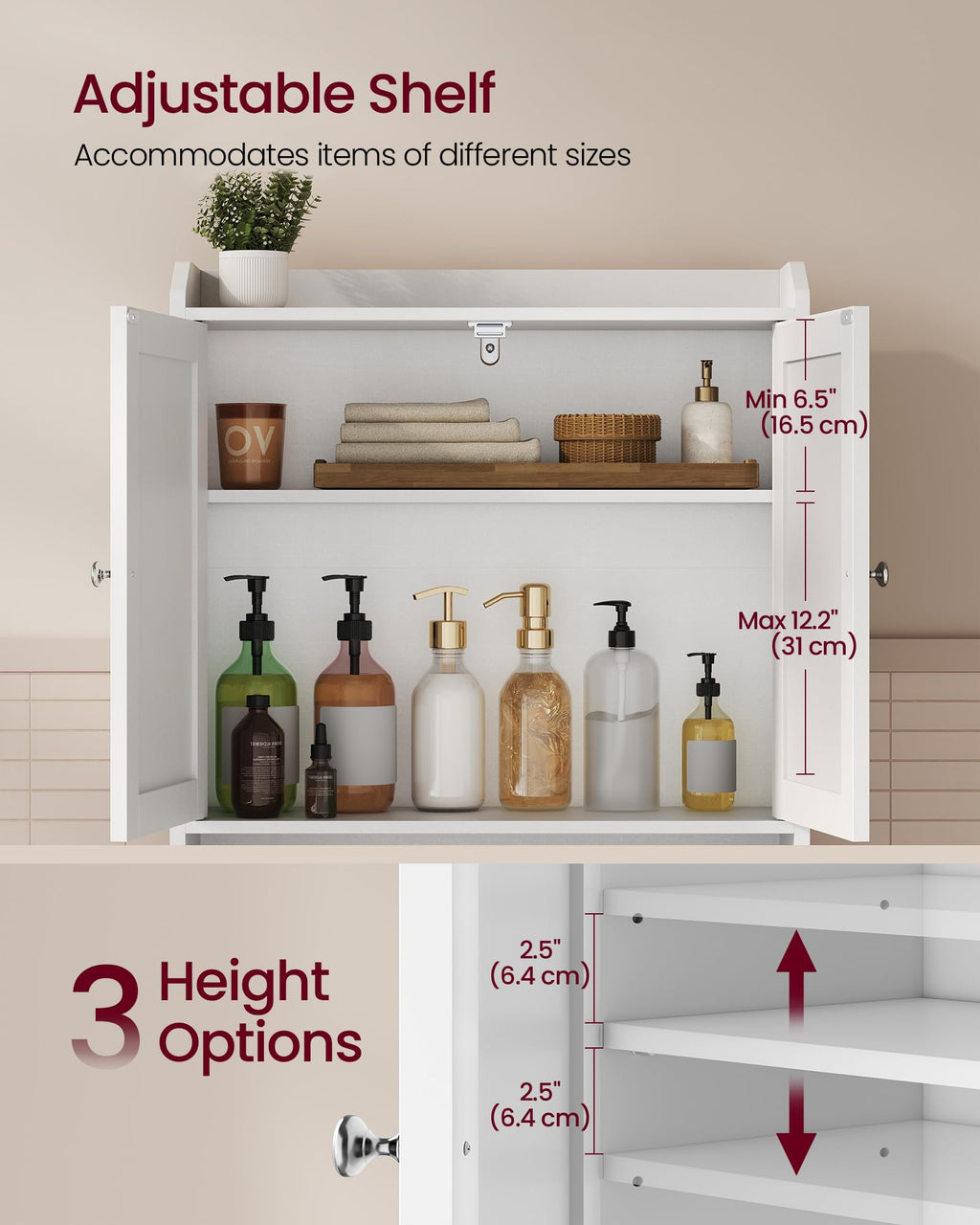 Over the Toilet Storage Cabinet with Doors and Adjustable Shelves K868