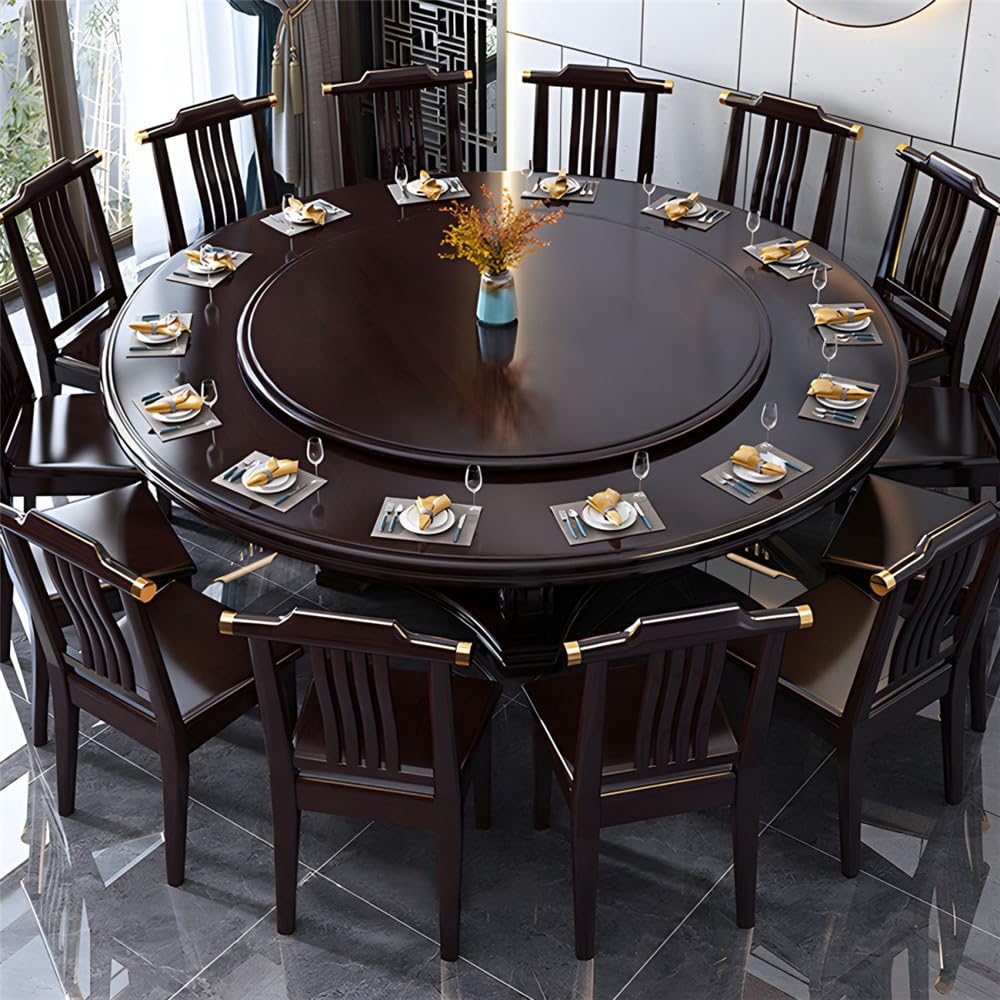 Black Round Solid Wood Dining Table with Lazy Susan F6990