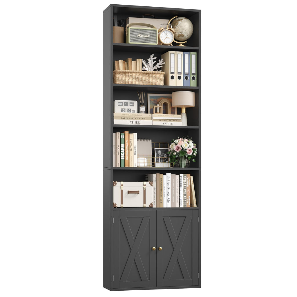 82" Tall Black Bookcase with Doors Z878451