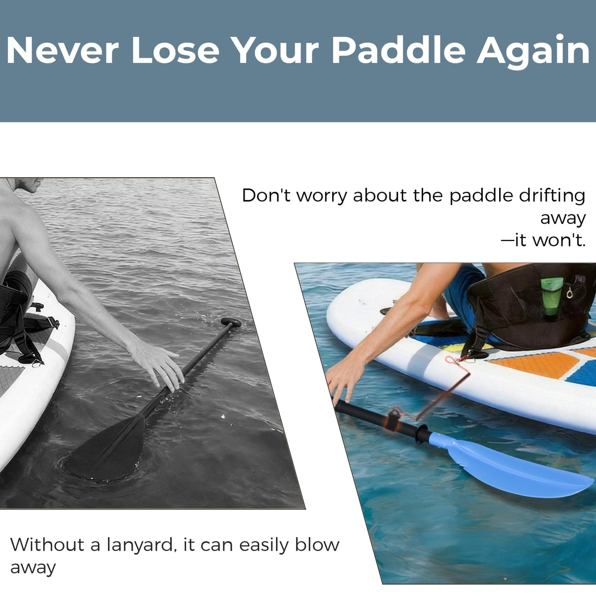 Adjustable Lightweight Floating Kayak Paddle with Safety Rope W5087