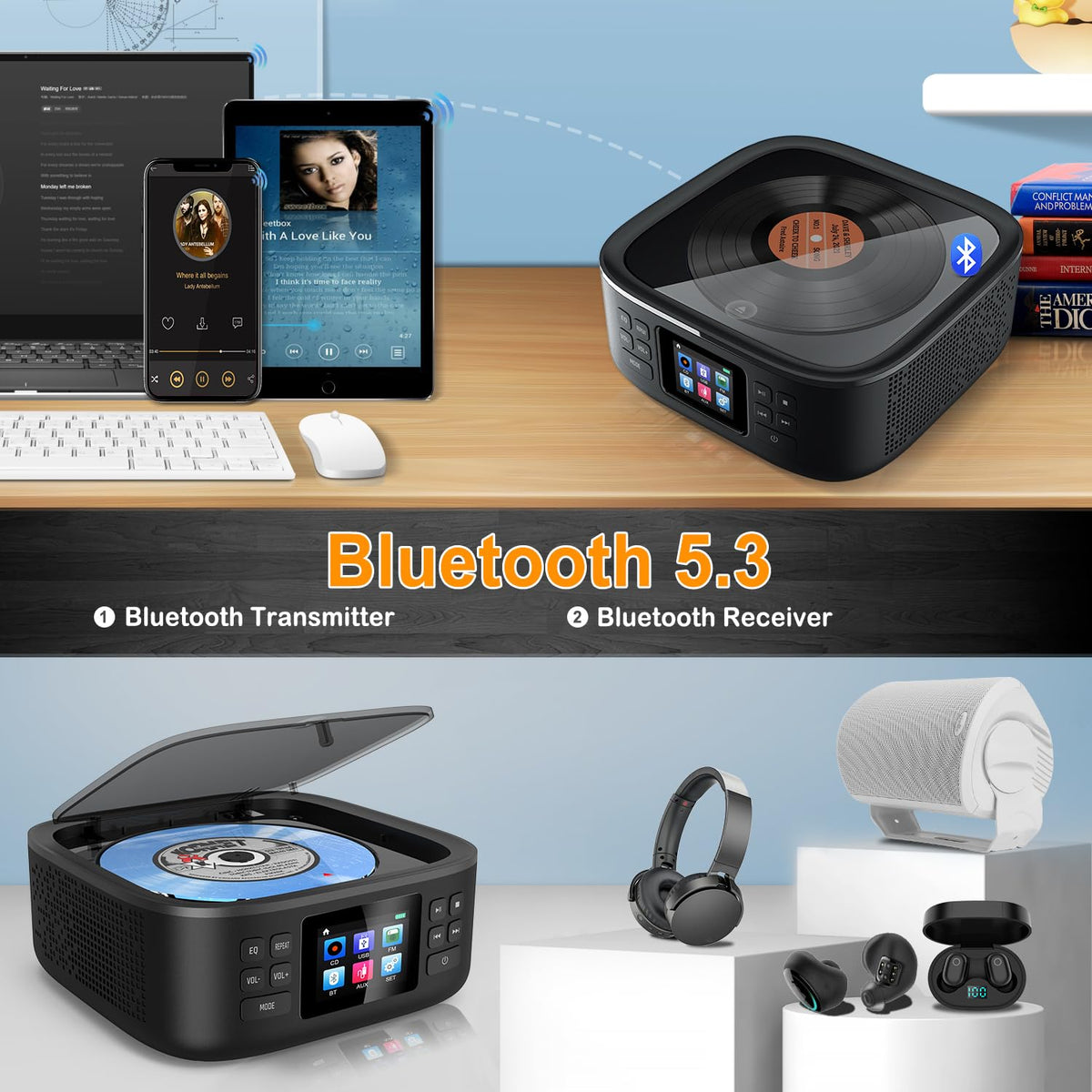 Portable CD Player with Bluetooth and Speakers E46593