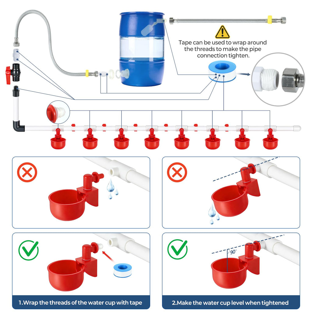 57 Pcs Automatic Chicken Waterer System Set with 8 Water Cups I237000