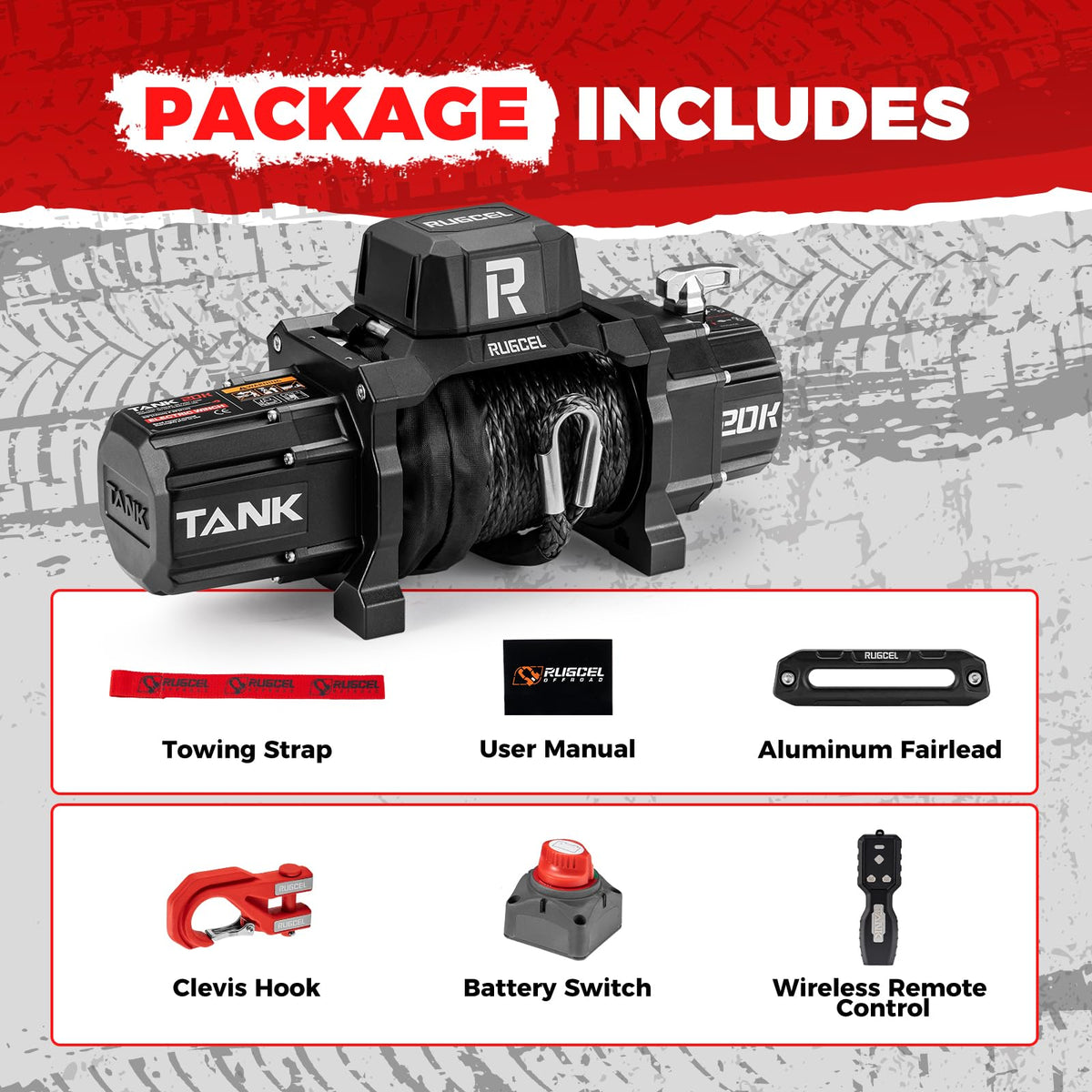 20000lb 12V Heavy Duty Waterproof Electric Synthetic Rope Winch E19405