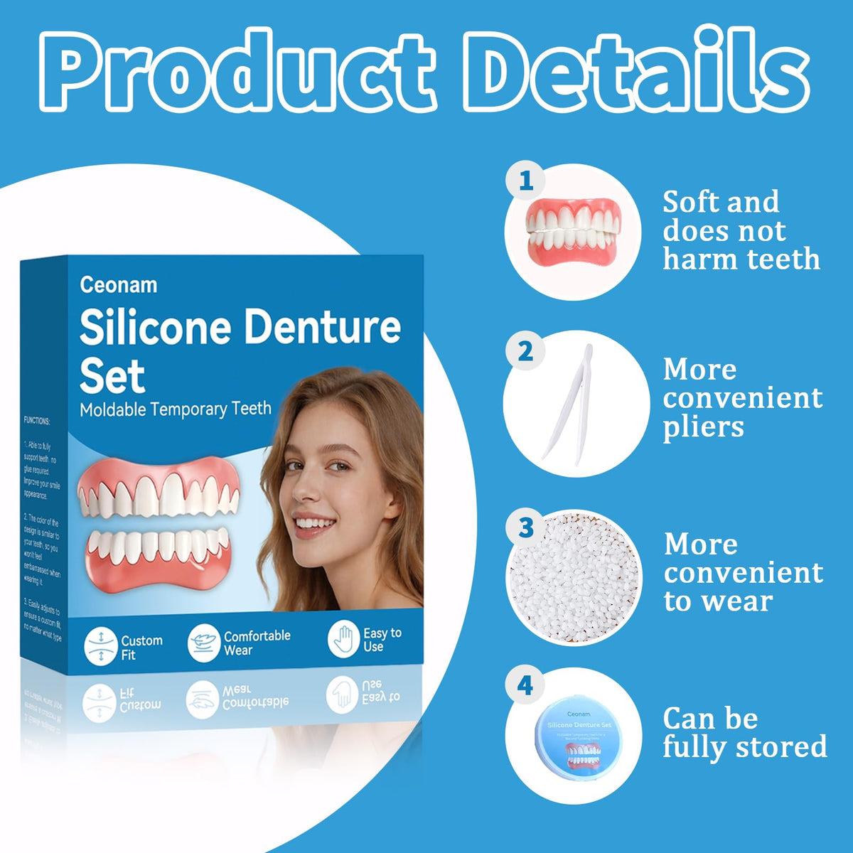 Silicone Denture Set Upper Lower Full Teeth D9758