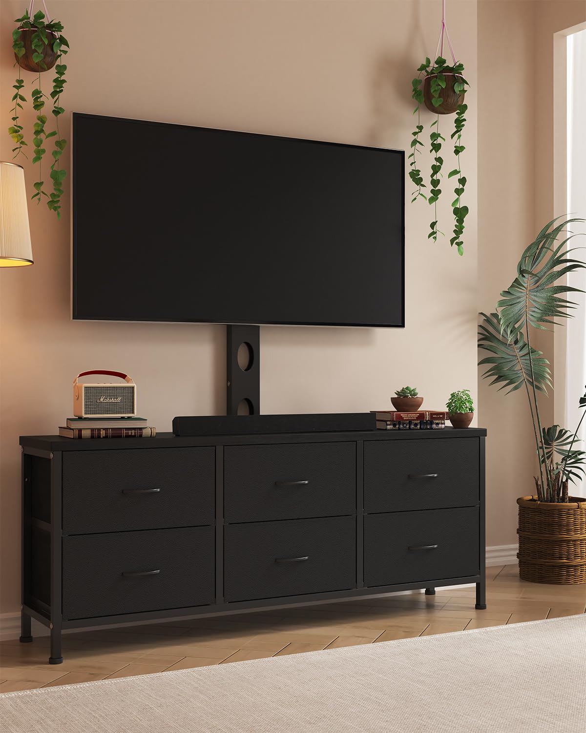 Black 6 Drawer TV Stand with Mount H6883