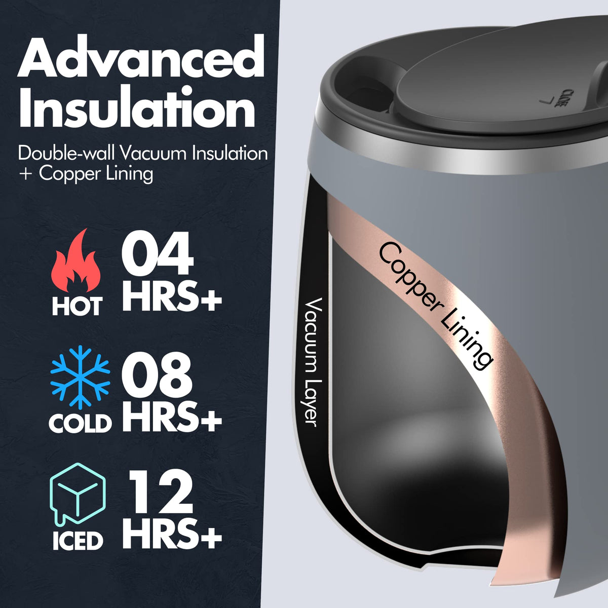 16 oz Stainless Steel Insulated Coffee Mug 2-Pack with Handle & Sliding Lid G57333