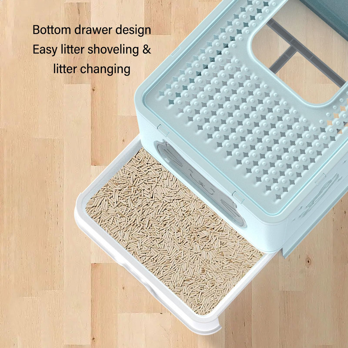 Enclosed Cat Litter Box Top Entry Foldable with Lid Blue Q9549
