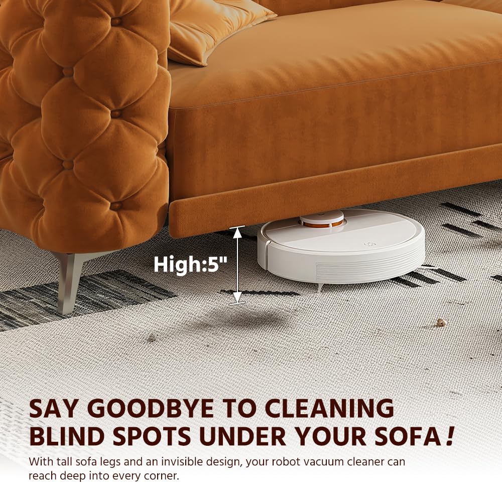 Orange Velvet Convertible Sleeper Sofa with Ottoman J949000