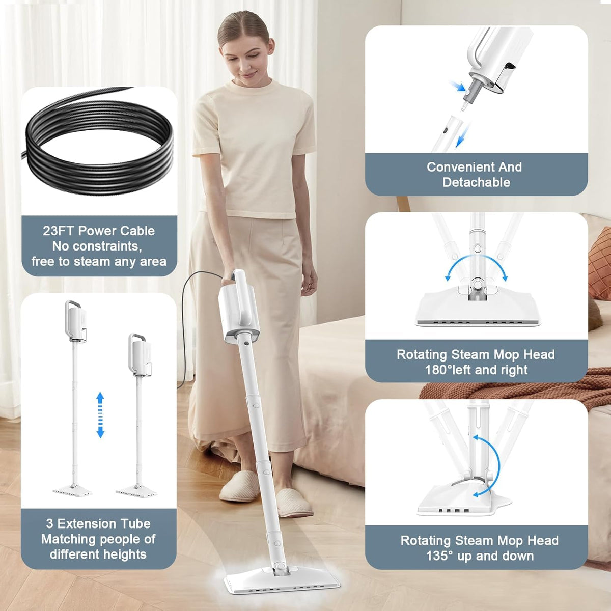 1200W 6-in-1 Steam Mop with 2 Modes, 400ML Removable Tank R981156