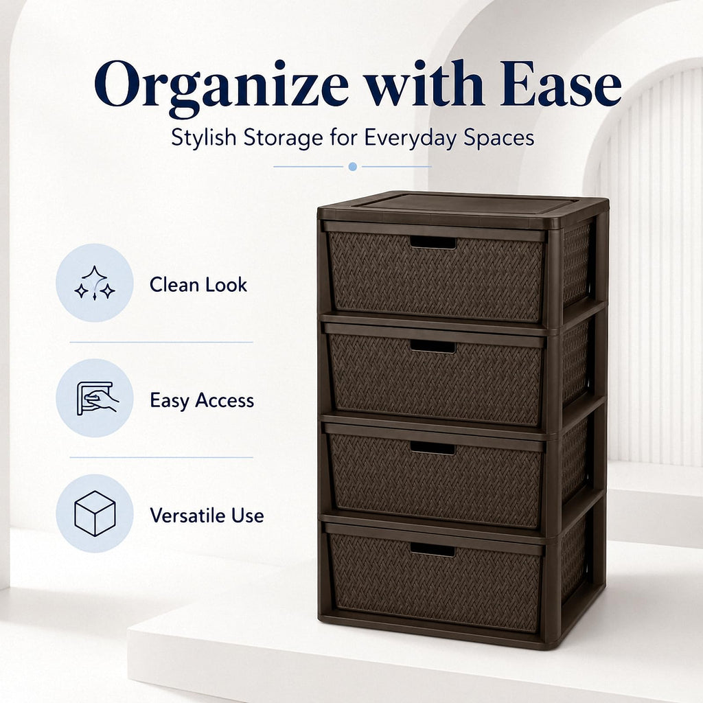 4 Drawer Brown Plastic Storage Tower K9775