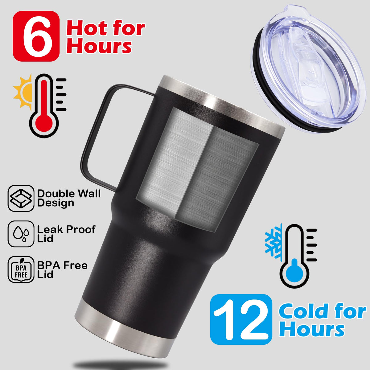 20 oz Black Tumbler with Handle and Lid R74626
