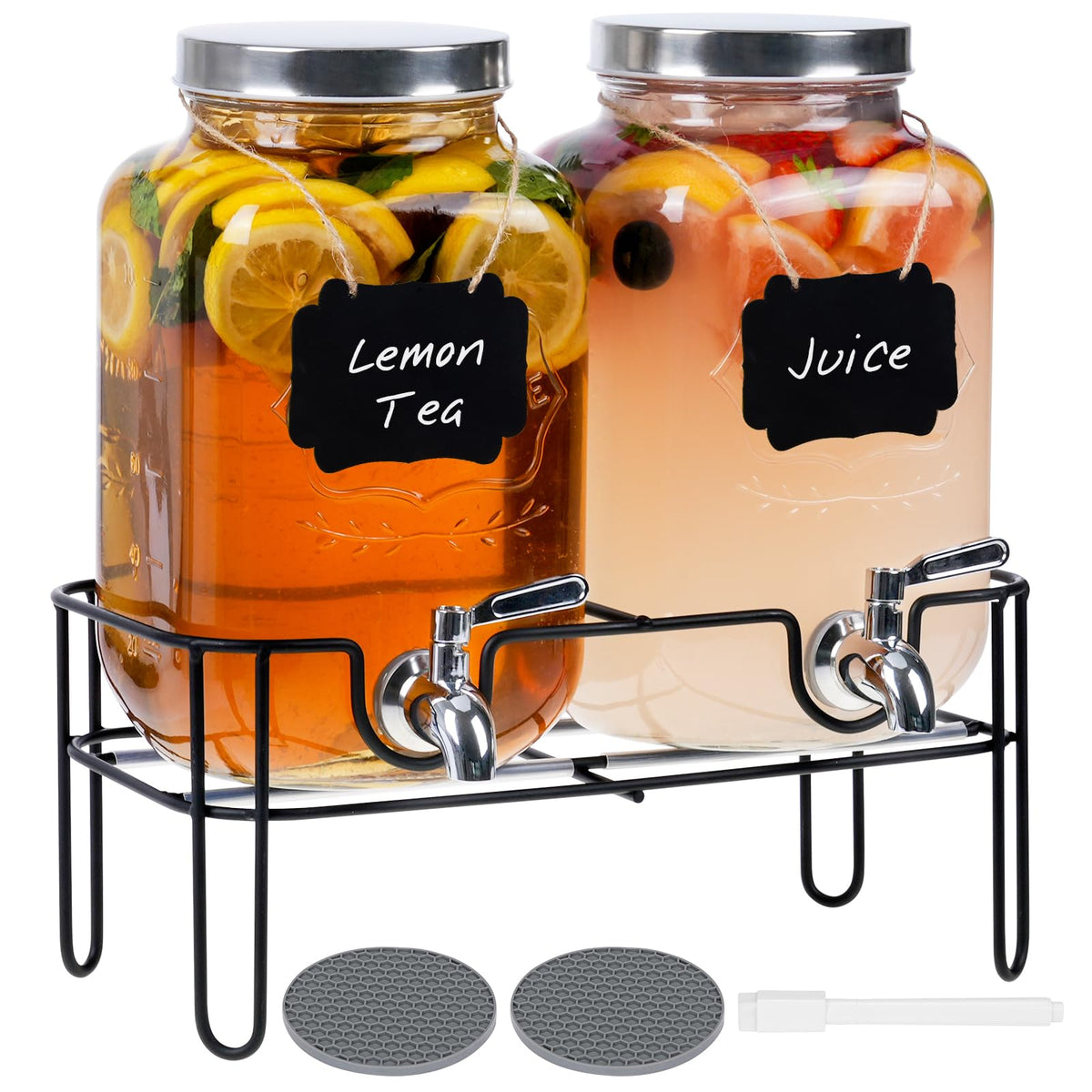 2 Pack 1 Gallon Glass Drink Dispensers with Stand & Spout Q319592