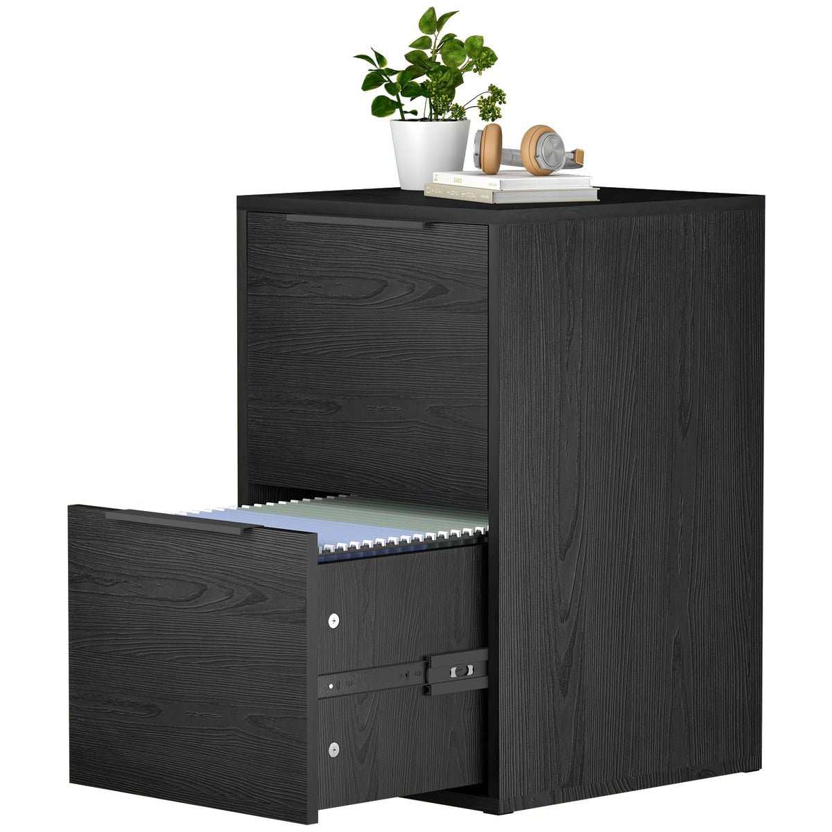 Black Two Drawer Wood File Cabinet L451