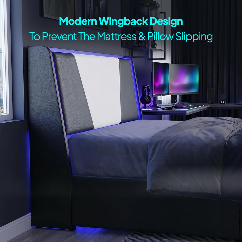 Full Size Bed Frame with Led Lights and 4 Storage Drawers G395442