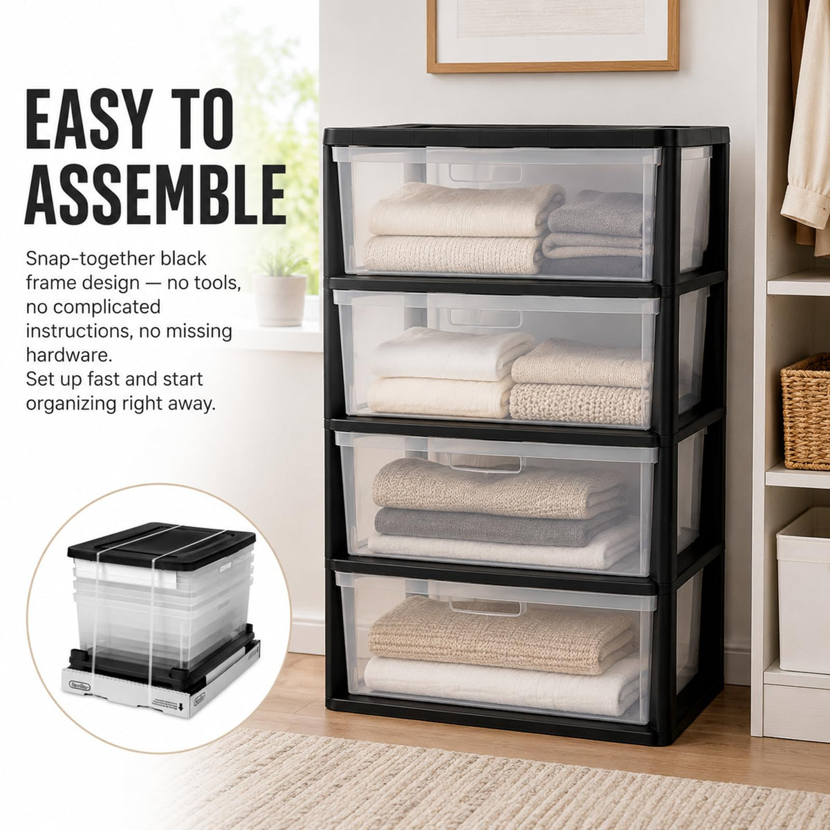 Wide 4 Drawer Plastic Storage Tower Organizer J49882