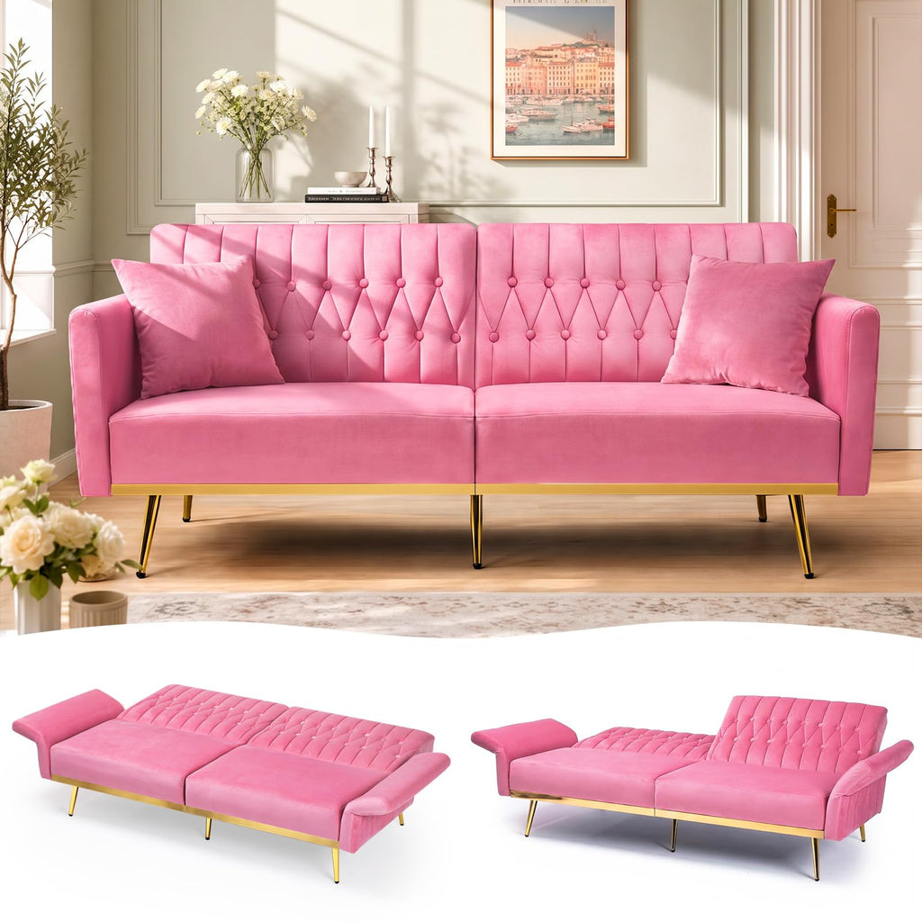 Pink Velvet Futon Sofa Bed H58358