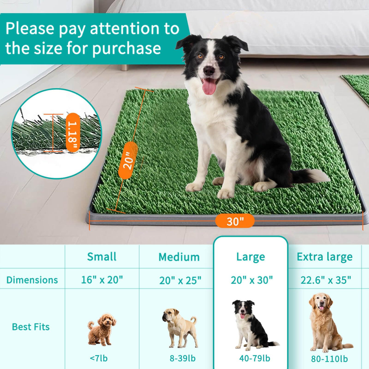 Artificial Turf Dog Grass Pad with Tray 30"X20" A8080