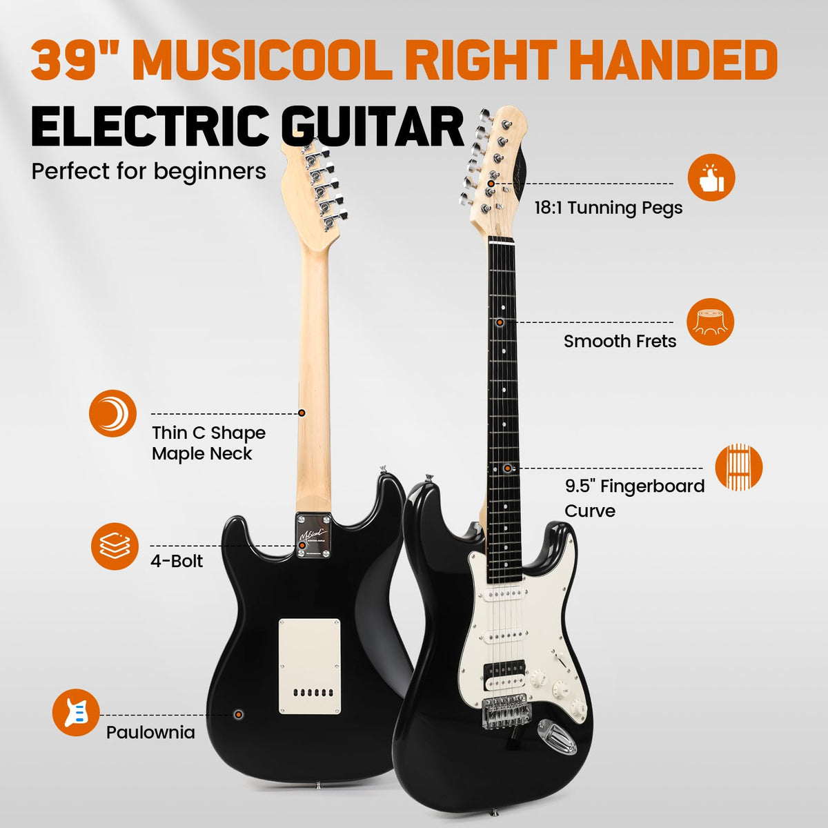 39" Beginner Electric Guitar Starter Kit with Amp Black I57090